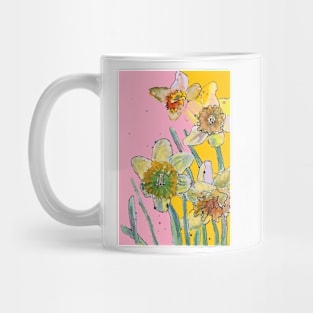 Abstract Yellow Daffodil Watercolor Pattern on Pink Mug